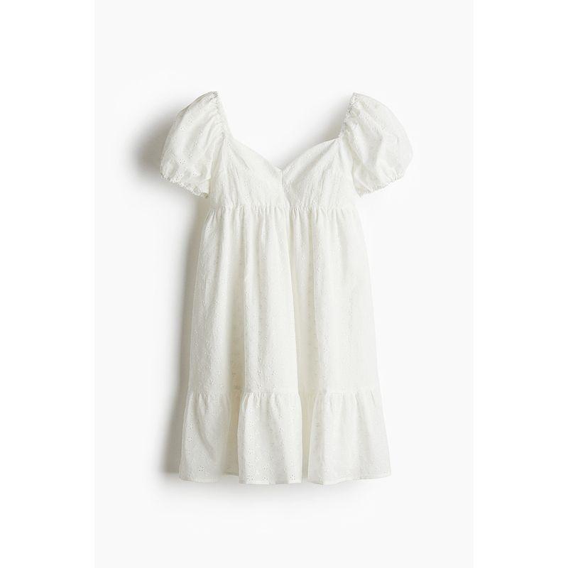 

HM Women s Clothing Dress 25 Autumn New Arrival Wave Style Short Puff Sleeves French Style Design Floral Skirt 1275471 Cream/Cut Out Embroider 155/76