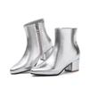 Women's Boots Ankle Korean Style Autumn and Winter New Pointed Short Boots Square Heel Side Zipper Warm Outdoor Women Shoes