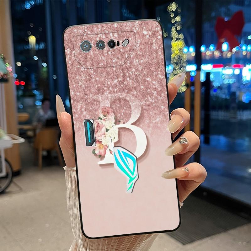 

Initial Letter With Flower Couple Shockproof Phone Case For Asus ROG Phone 7 5G Soft Silicone Black Case Pattern Casing Asus ROG Phone 7 5G
