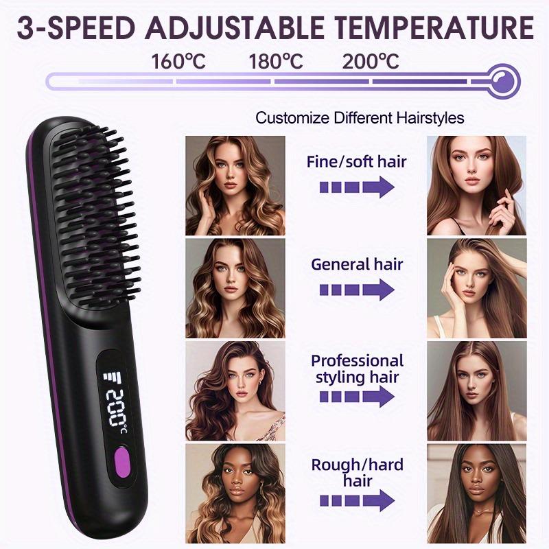 1PC portable wireless hair straightener brush, constant temperature and anti-scalding , hot comb function, Type-C fast charging, LCD screen display