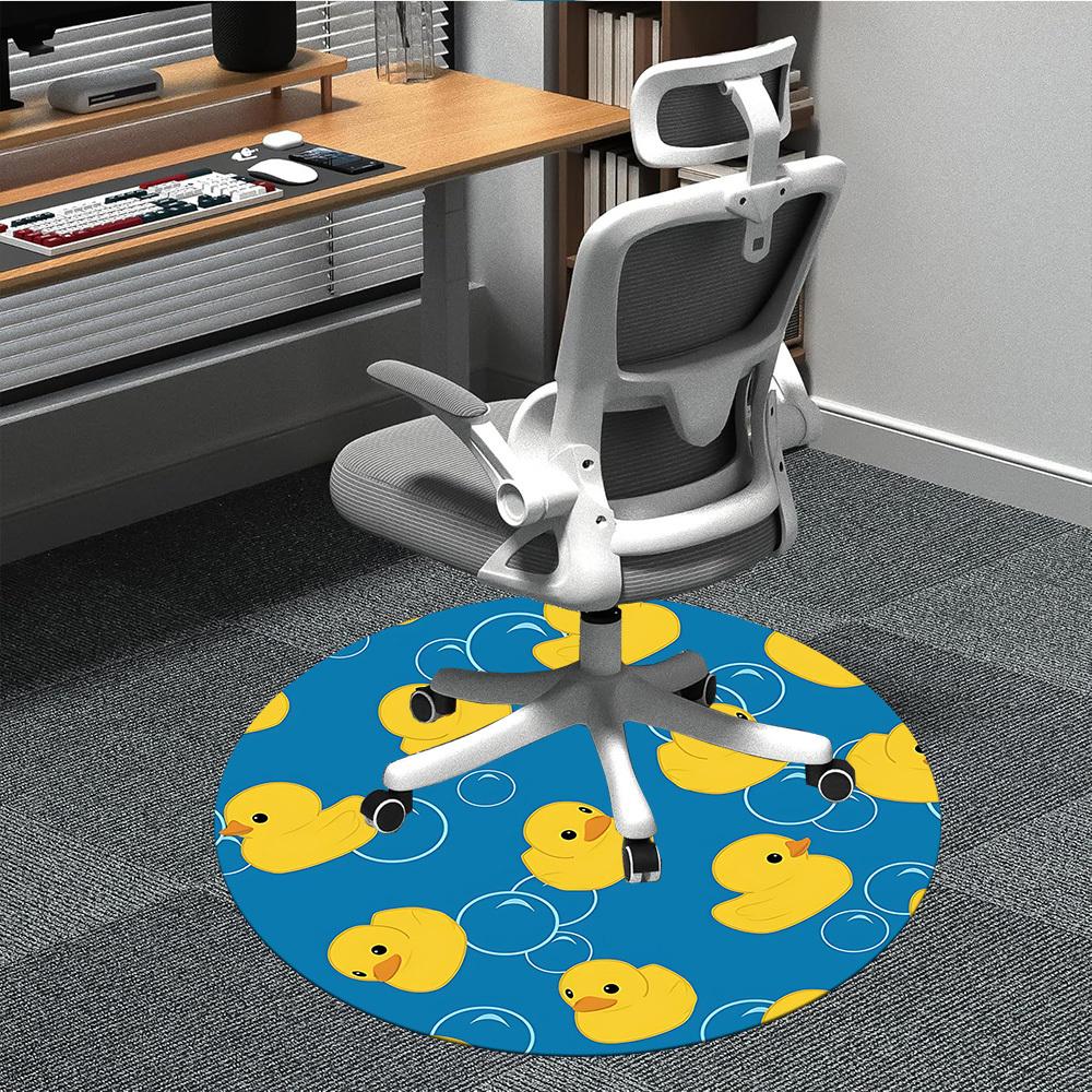 1PC Yellow Duck Bubbles Office Round Area Rug, Mat Suitable For Office, Under Office Chairs Bedroom Living Room Home Decor, Room Deco