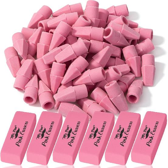 Mr. Pen- Pencil Erasers Set, 60 Pack Pencil Top Erasers, 6 Pencil Erasers, Latex-Free & No Smudge
