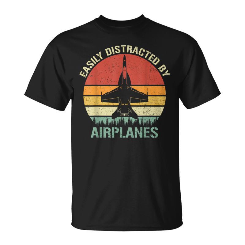 Easily Distracted By Airplanes Vintage F-18 Hornet Fighter T-Shirt