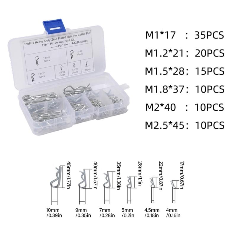 100Pcs Spring Fasteners Cotter Pins Hitch Pins Hair Pins Spring Clip Retainer Pins for Garage,Trucks, Engine Repair