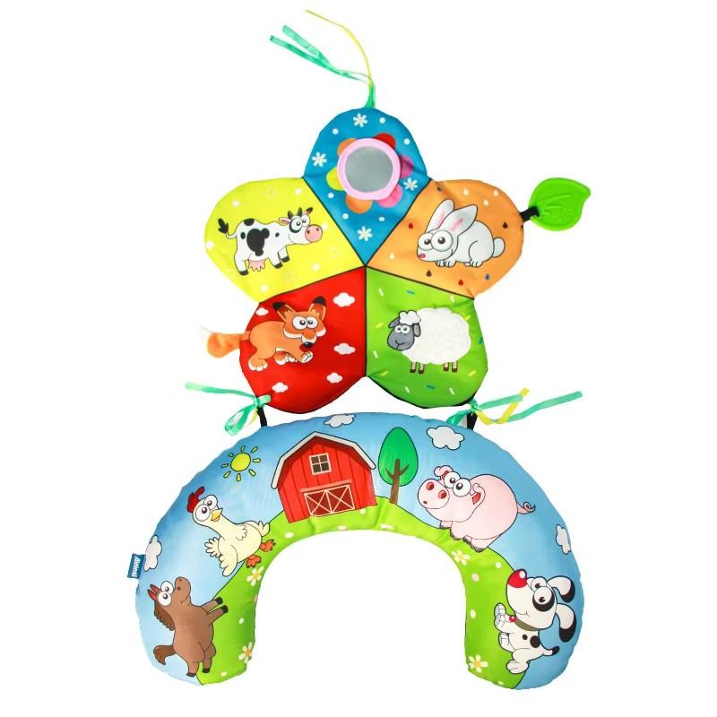 Tummy Time Pillow with Crinkle Mat Teether High Contrast Baby Toys Montessori Sensory Crawling Toy for Infant Newborn 0 12 Month
