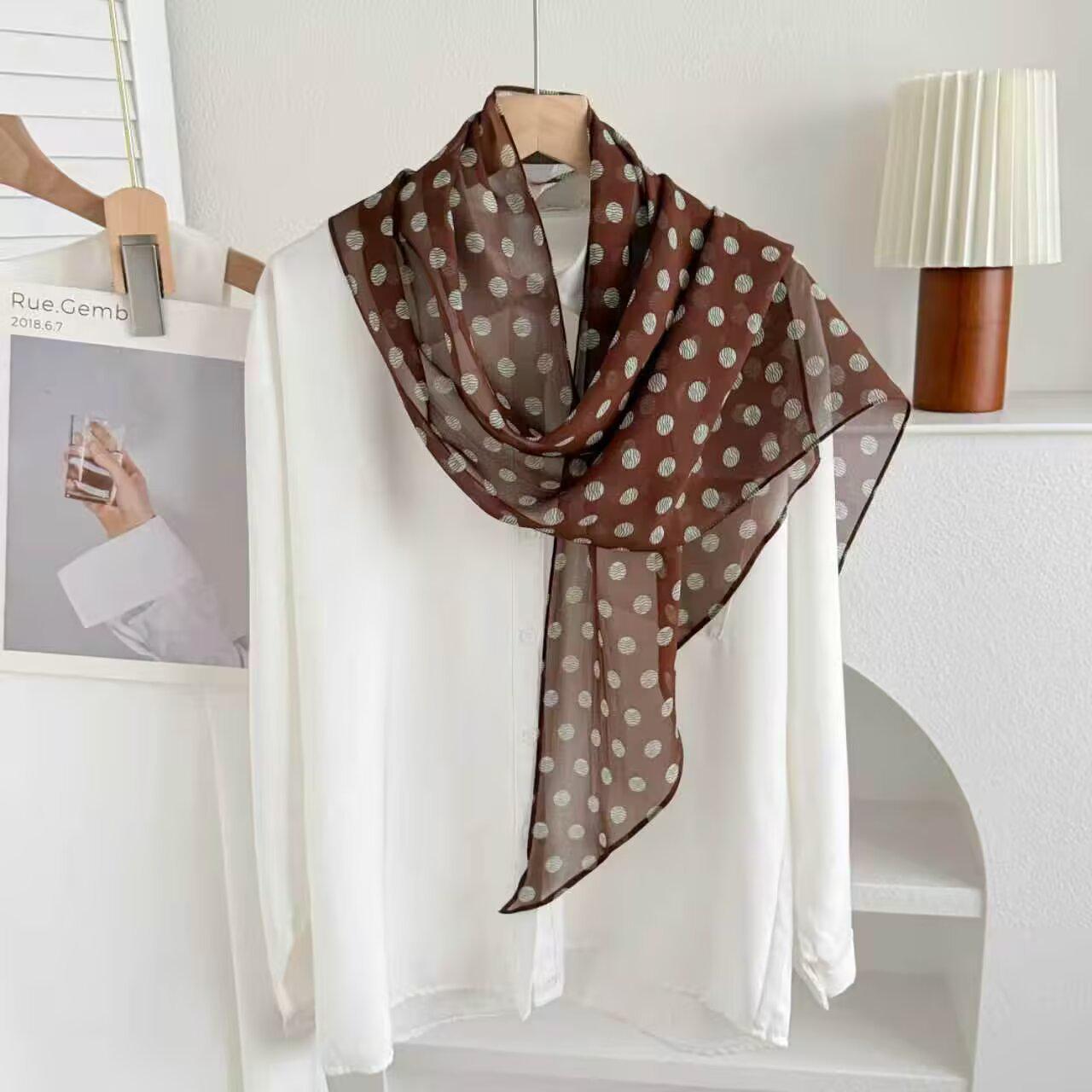Smart Polka Dot Silk Scarf: Luxury Georgette Mulberry Shawl for Women - Spring/Summer Multifunctional Accessory
