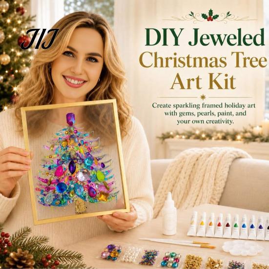 Einzigartiges Weihnachtsgeschenk für Freunde DIY Falscher Kristall Perlenmalerei Weihnachtsbaum-Set, Funkelndes Handgemachtes Wandkunst Bastelset, 3D Edelsteinperlen