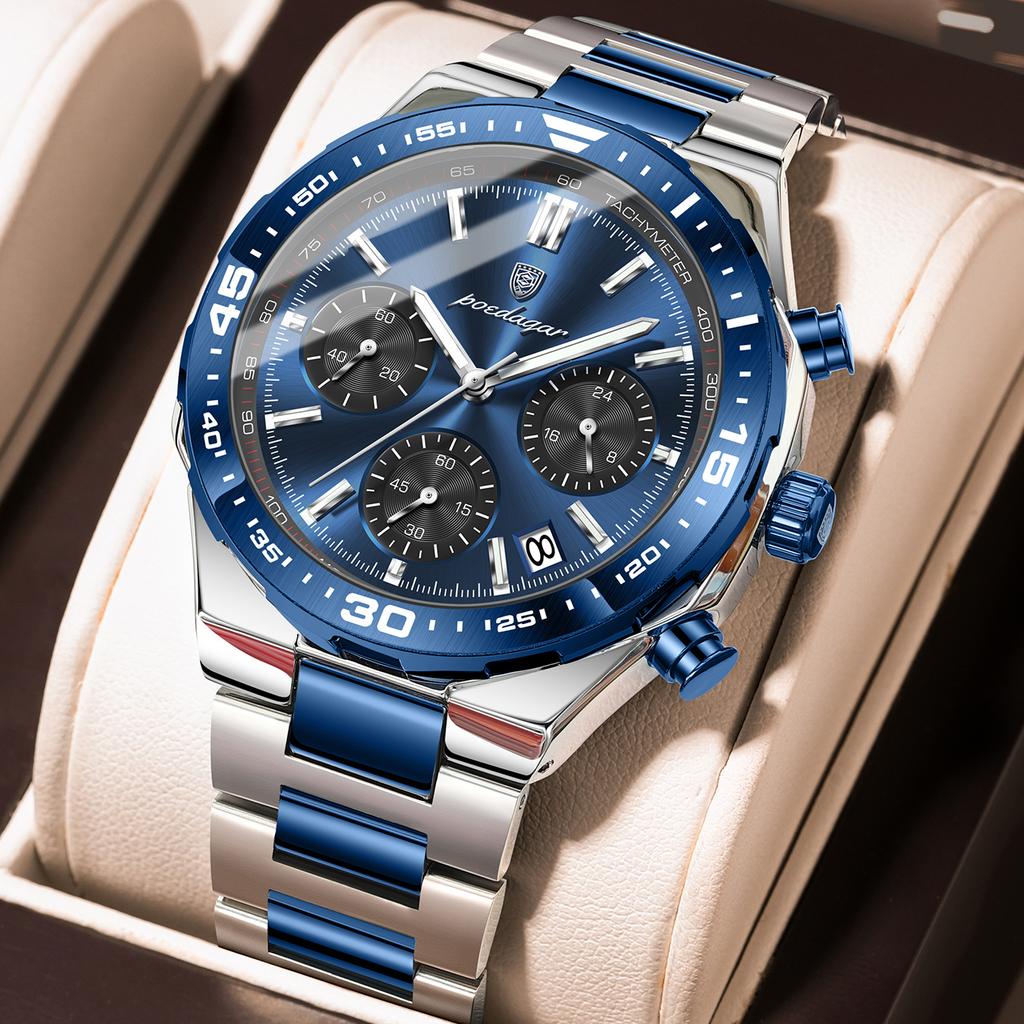 POEDAGAR Luxury Men Watch Stainless Steel Quartz Fashion Man Wristwatch Waterproof Luminous Date Chronograph Sport Men's Watches