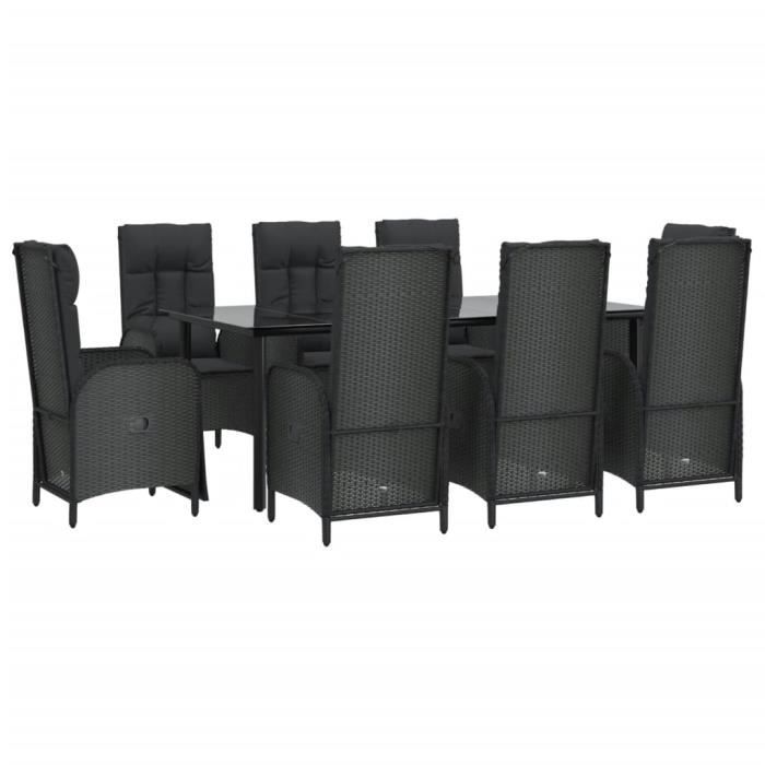 VidaXL Mobilier à dîner de jardin 9pcs et coussins noir résine tressée 3185196