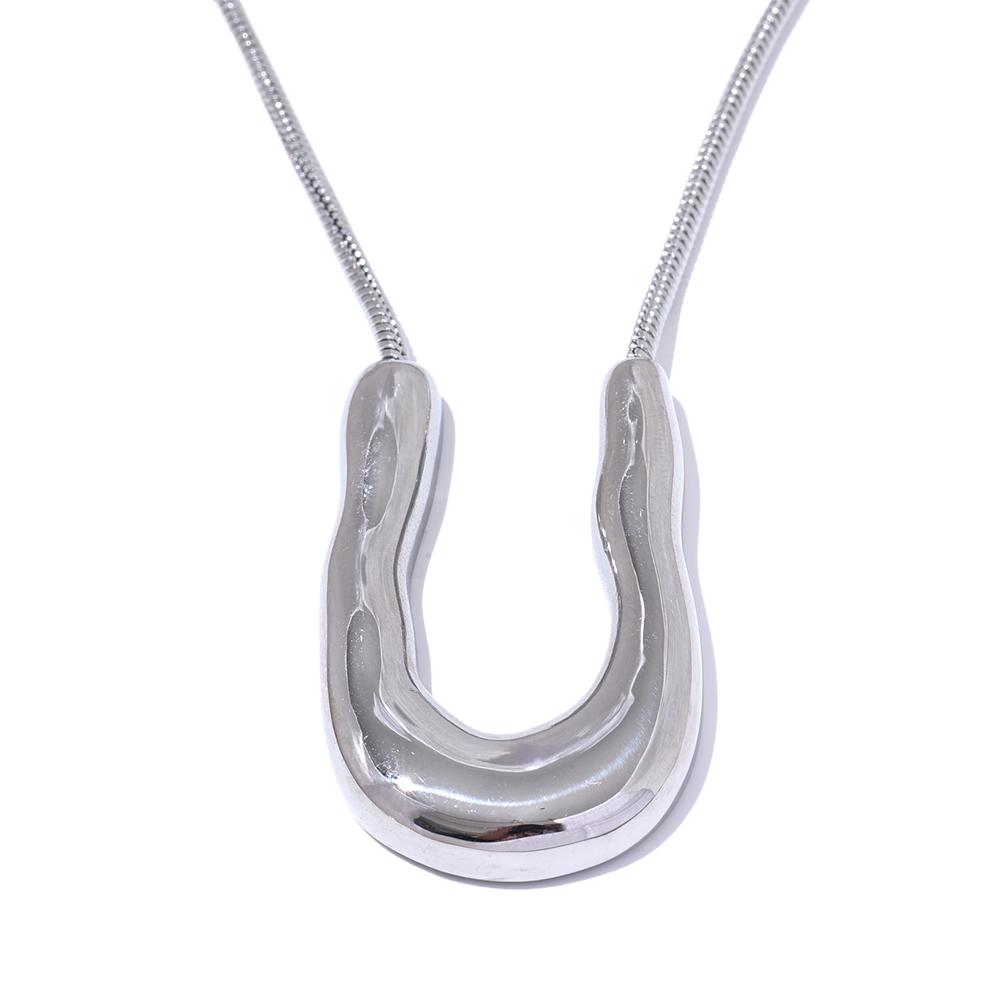 

Yhpup 316L Stainless Steel U-Shape Metal Necklace Pendant 18K PVD Plated Fashion Statement Collar Neck Jewelry Waterproof New