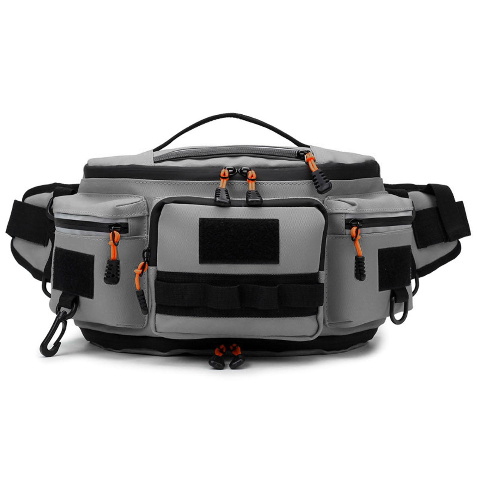 Musysh Gray Fishing Gear Waist Bag Large Capacity Multifunctional Water Proof Oxford Cloth Fishing Tackle Sling Bag For Fishing