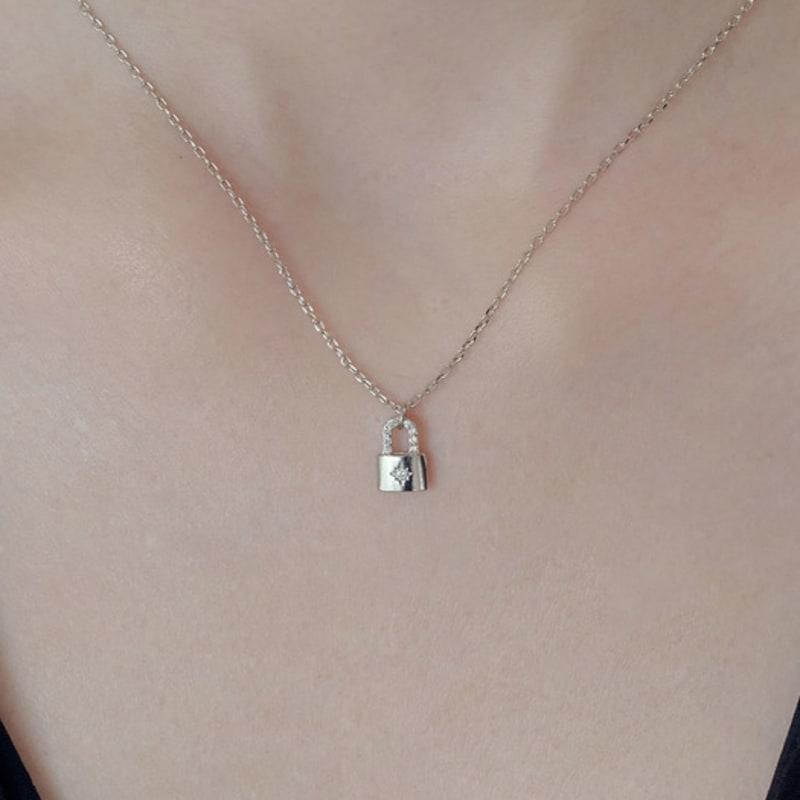 Shertz Lock Pendant Cubic Necklace (14k Gold Plated)