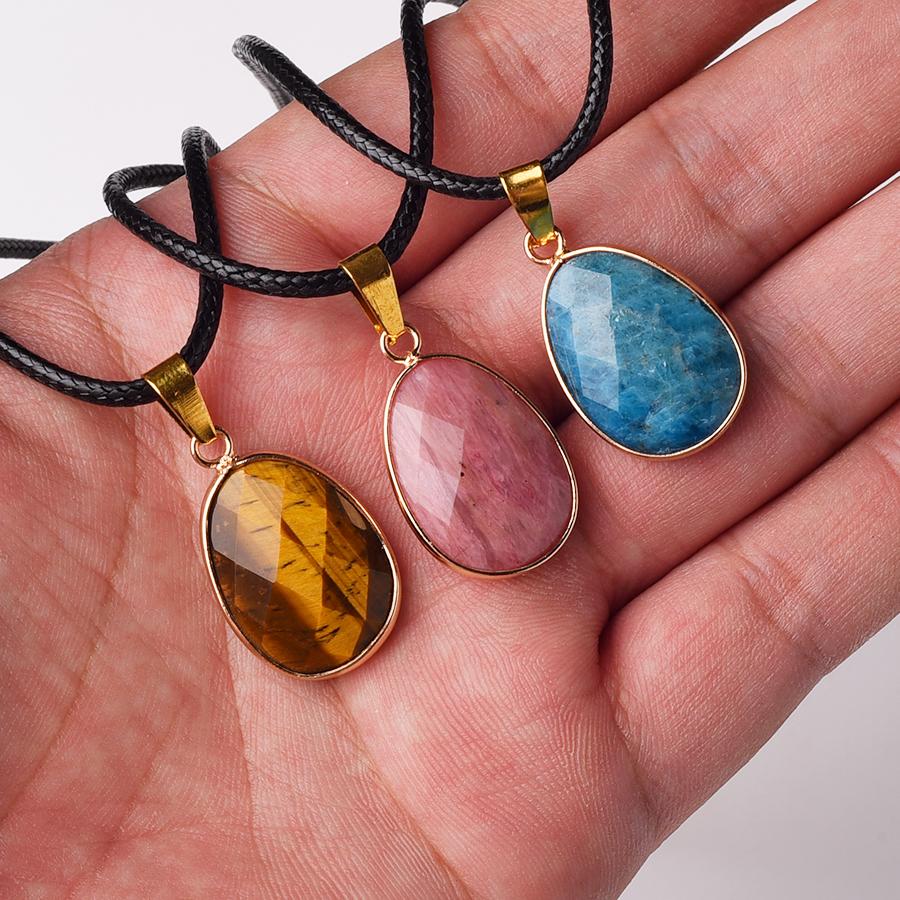 New Fashion Natural Stone Facet Crystal Amethyst Lapis Lazuli Pendant Necklace Gemstone Jewelry DIY Pendant