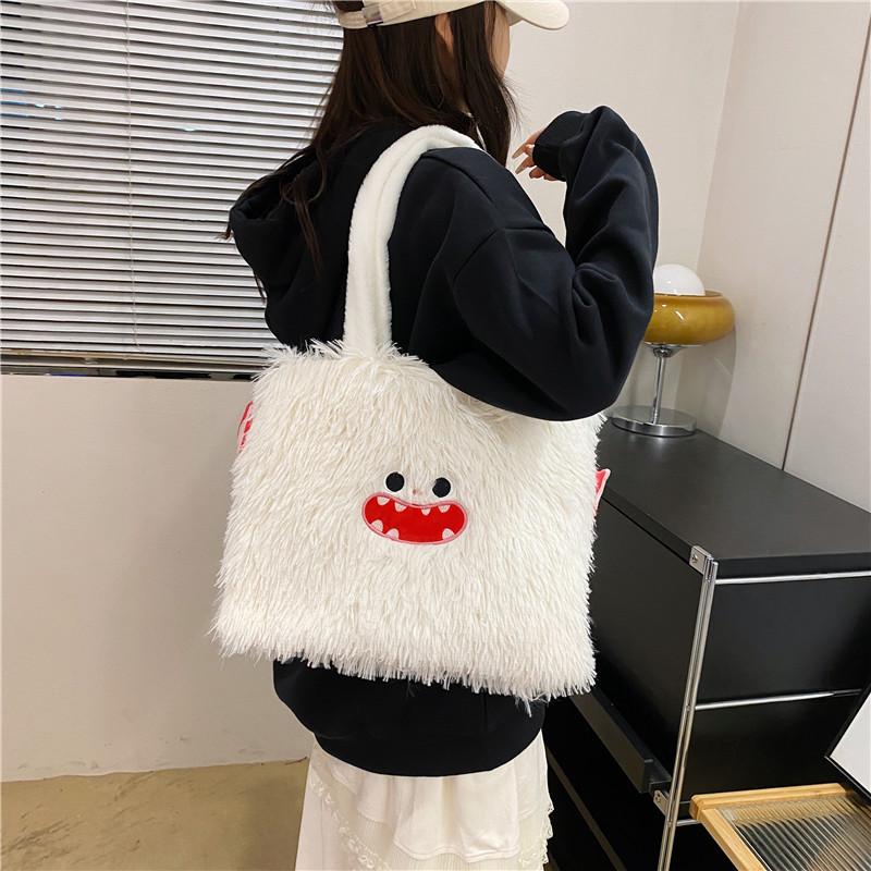 Cute Little Monster Cartoon Plush Bag Versatile Niche Shoulder Bag Girls and Students Large-capacity Handbag Gift