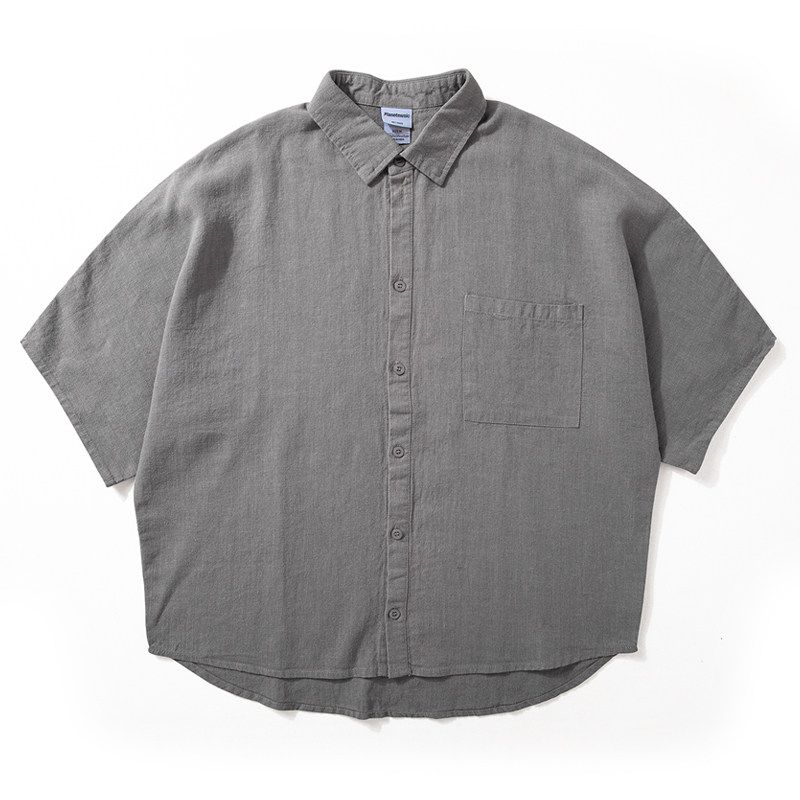 Ramie Shirt Men Short Sleeve Summer Thin Old Money Style Loose Half Sleeve Japanese-Style Retro Straight Smooth Loose Shirt