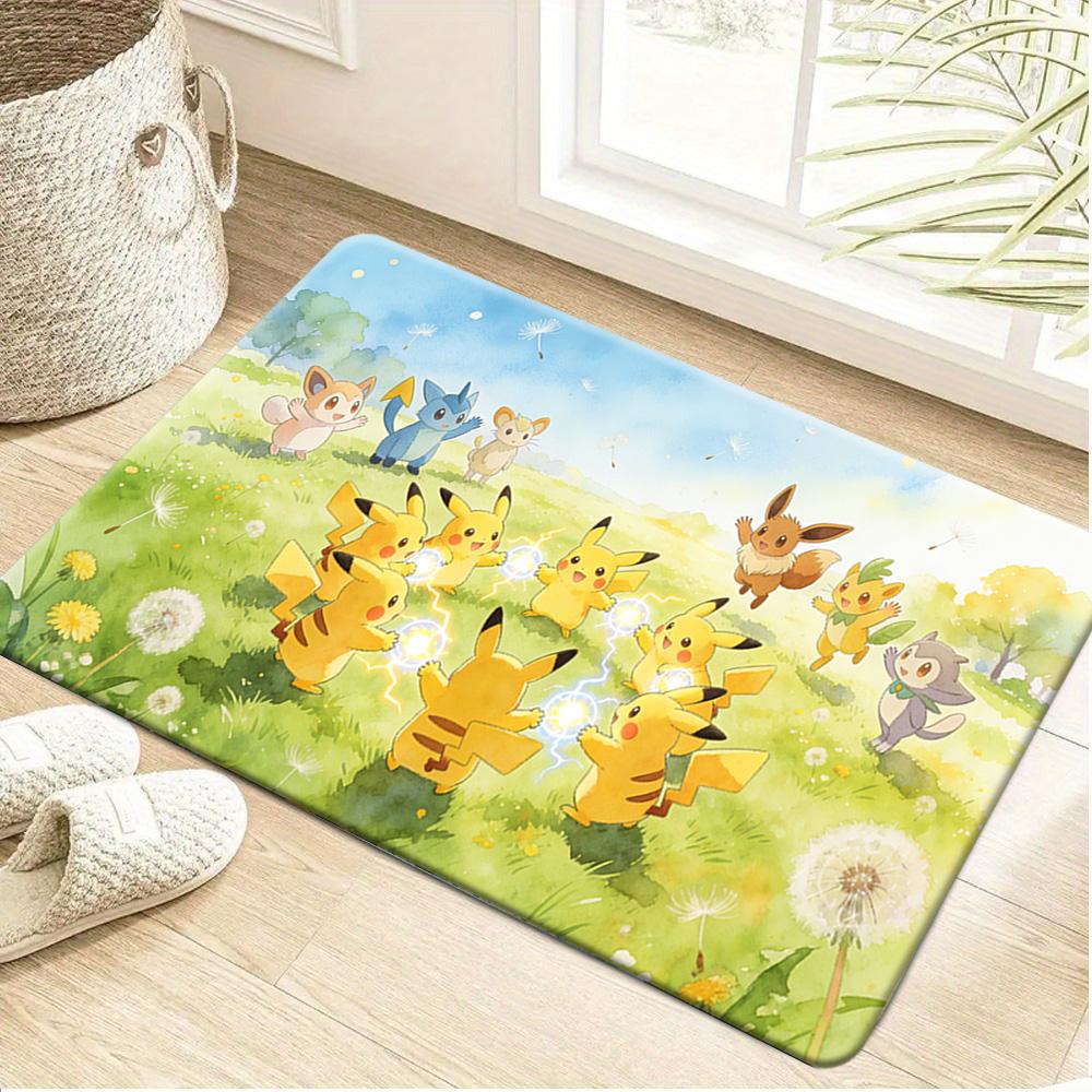 Ash Ketchum and Fire Tiger Pokemon Ruins Battle Print Non-Slip Doormat Soft Floor Mat 40x60cm