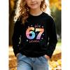 Kids Unisex Cream Crewneck Sweatshirt, Rainbow Origami Geometric 67 Six Seven Print Long Sleeve Pullover, Fleece Sweatshirts for Boys Girls Ages 4+
