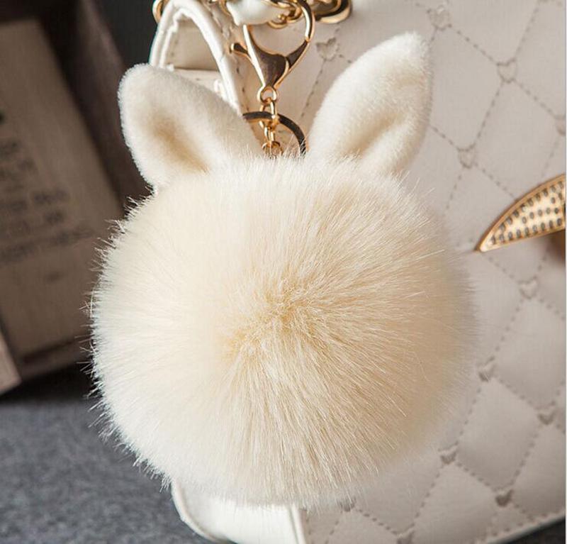 Cute Fluffy Bunny Toys Bear Keychain Rabbit Ear Key Chain Fur Woman Bag Charms Keyring Pom  Charm Pendant