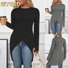 Fashion Autumn Winter Solid Color Print Long Sleeve O-Neck Casual Dresses International Design