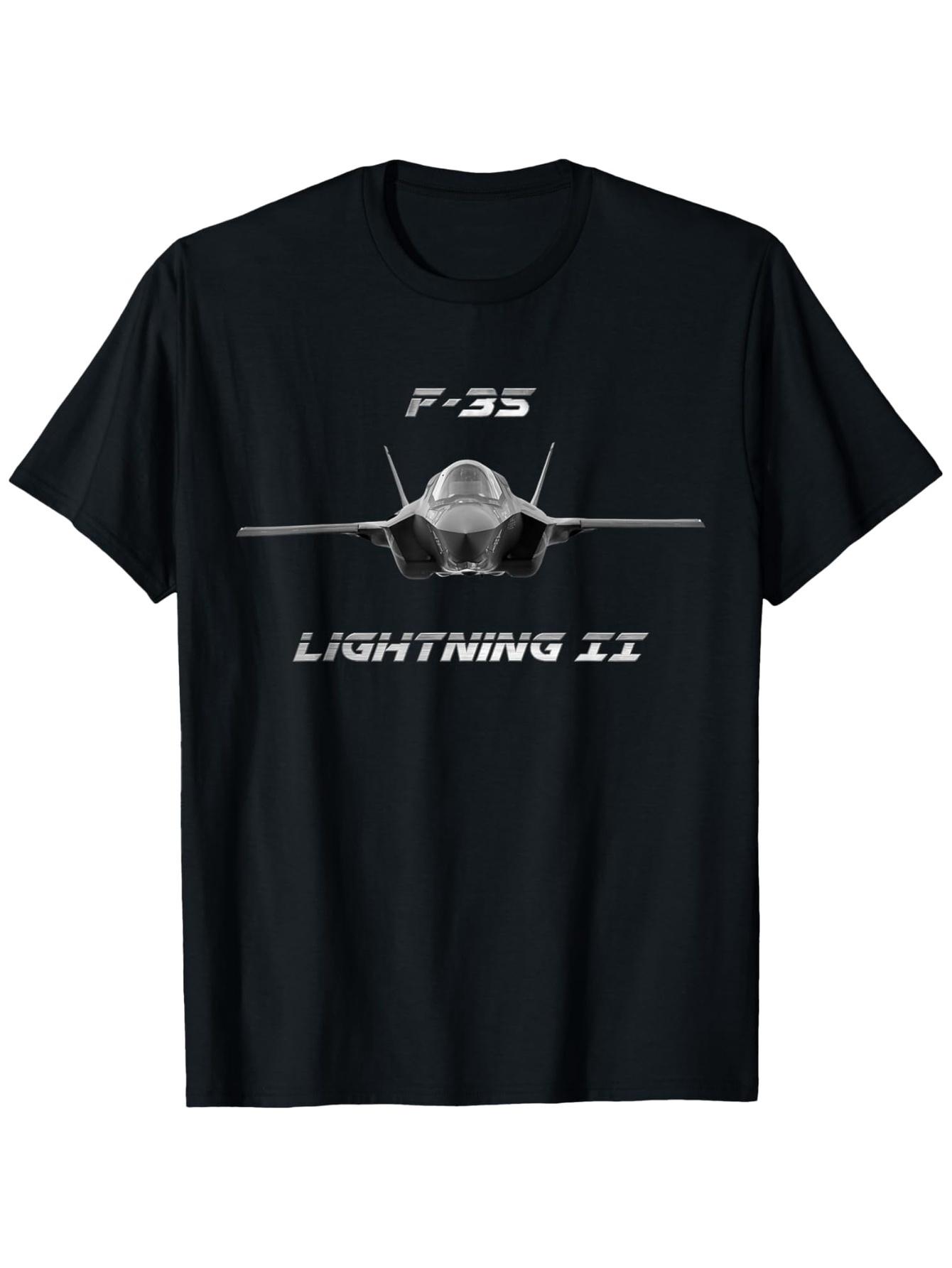 

Graphic T-Shirt Featuring The F-35 Fighter Jet - A Black Casual Crew Neck Tee with White Lettering XXXXL
