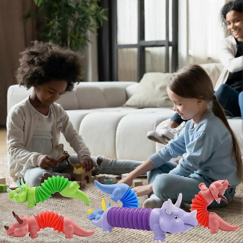 2Pcs Cartoon Dinosaur Stretchy Tubes Stress Relief Toys Party Favors Travel Toy for Kids Adults