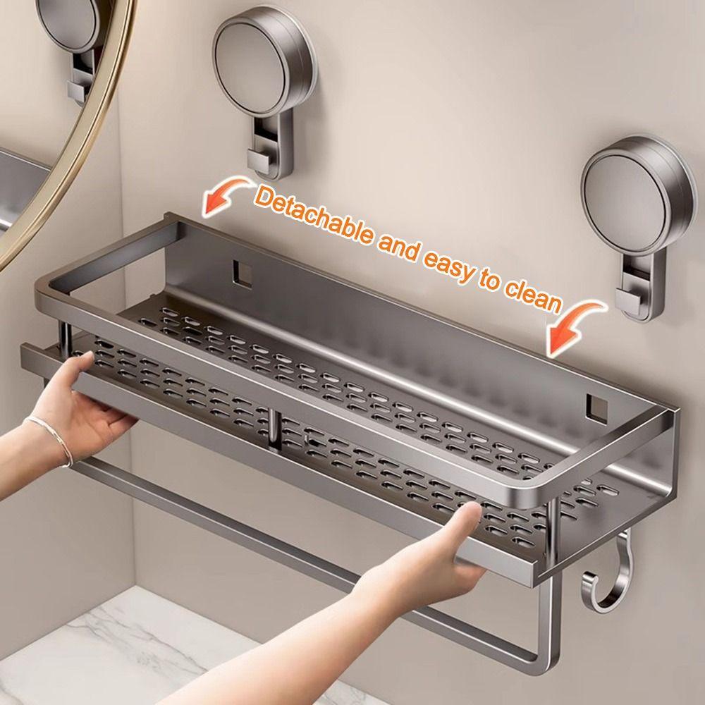 No Drilling Wall Shampoo Holder Aluminum Toilet Storage Rack Durable Kitchen Organizer