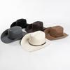 100% Wolle Woll-Cowboyhut Breiter Rand Konkave Form Western-Cowboyhut Mit Nieten Besetztes Lederband Dekorative Schnalle Breiter Rand Fedora Hut