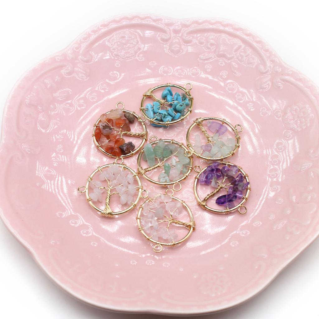 2Pcs Winding Connector Natural Stone Fluorite/Amethyst Round Gravel Connector For Jewelry Making DIY Necklace Bracelet Accessory