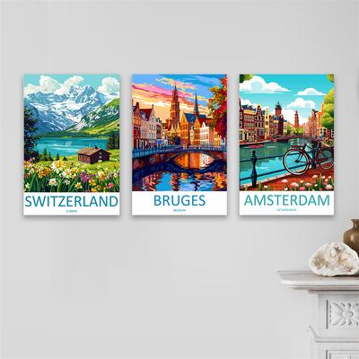 Switzerland Travel Print Swiss Wall Art Poster Alpine Landscape Poster Nature Mountain Scenic Country Art Print Canvas Painting