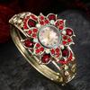 Rhinestone Flower Decor Quartz Bracelet Watch Analog Cuff Bangle Dress Wristwatch