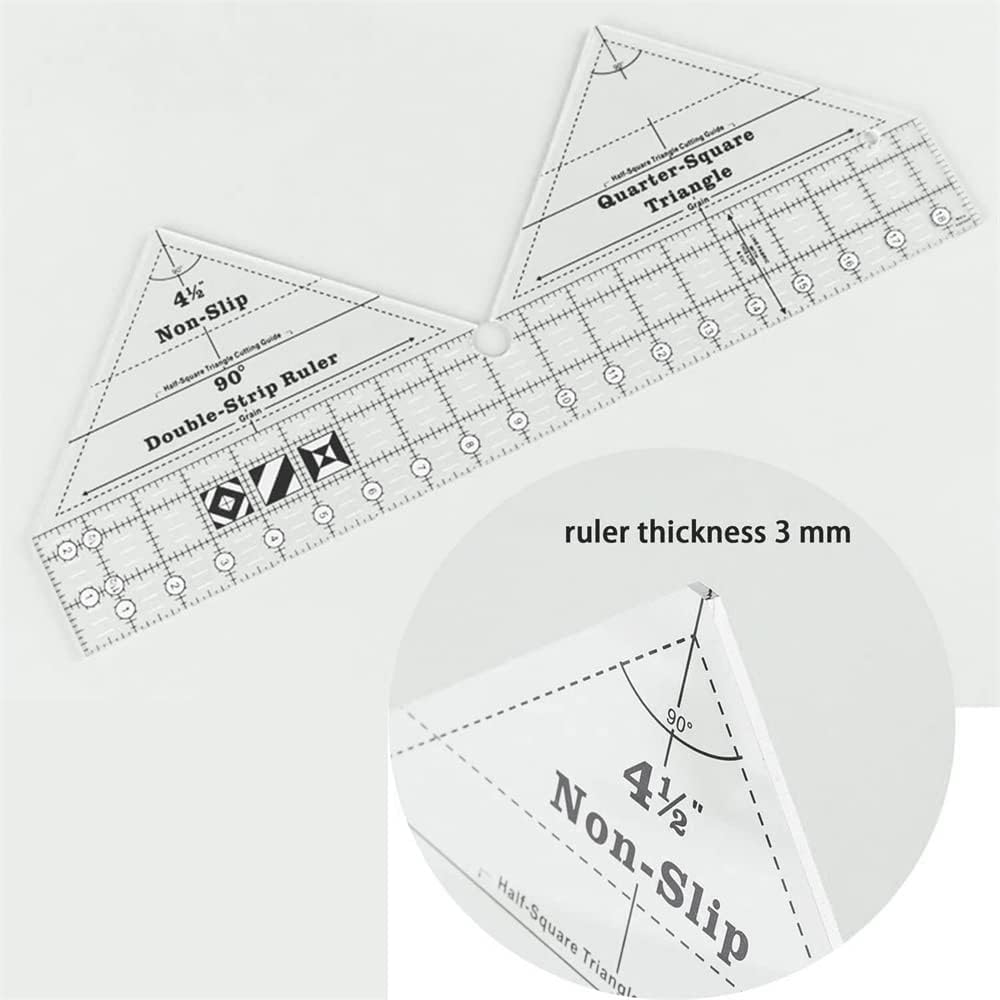 45/60/90 Degree Double Strip Quilting Patchwork Ruler Template Non-Slip Acrylic Quilting Rulers for Quarter Square Triangle Cutting Guide (18in,