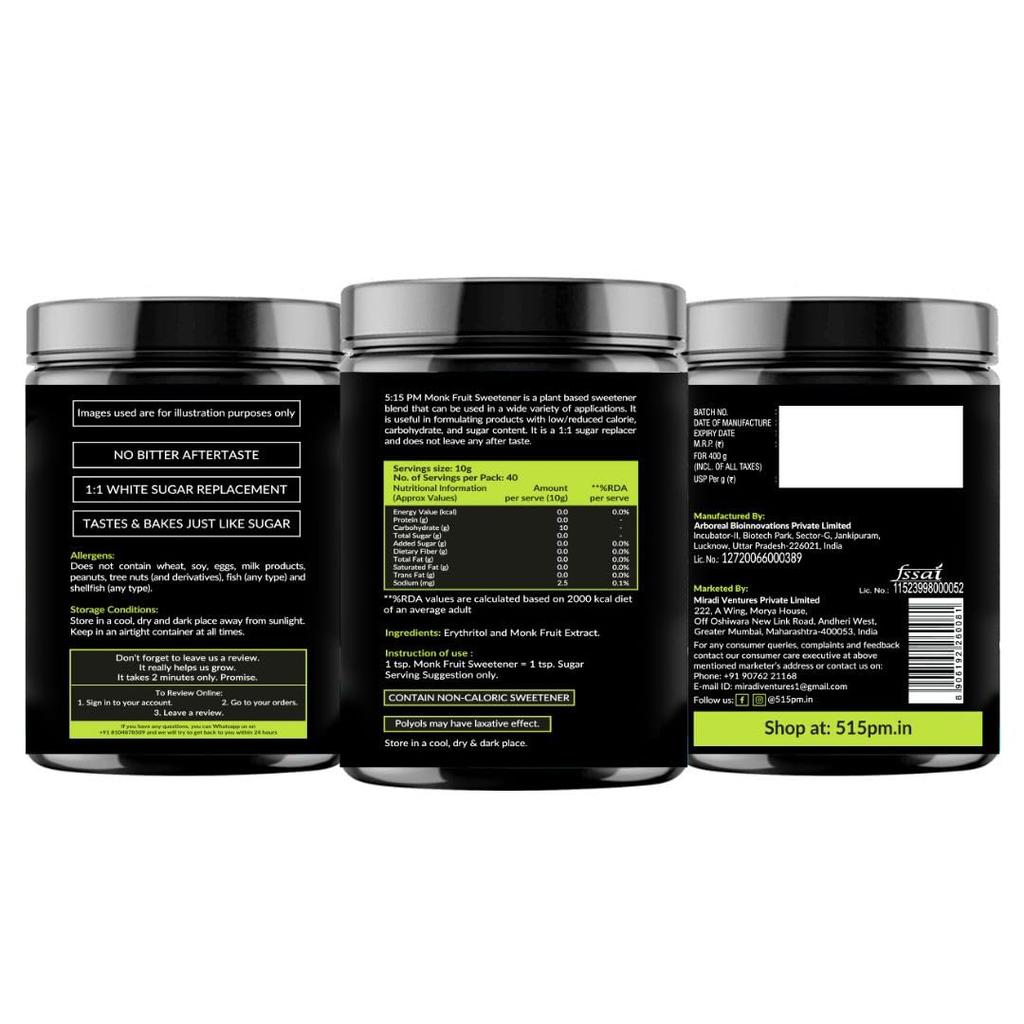 MonkFruit 400 g Îndulcitor cu Eritritol Înlocuitor Natural al Zahărului pentru Gătit Copt Stil de Viață Keto