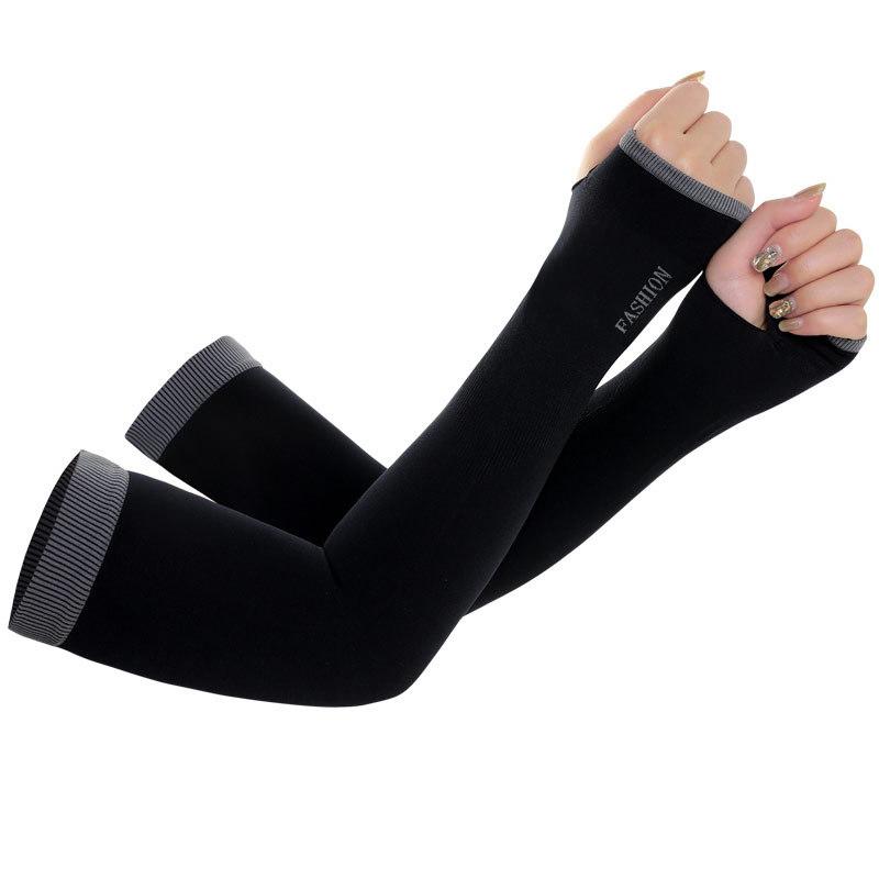 

Рукава из ледяного шелка Женские Летние Защита от солнца Мужские Для рыбалки Велоспорта Дышащие Перчатки с двумя пальцами Нескользящие Перчатки для альпинизма чёрный