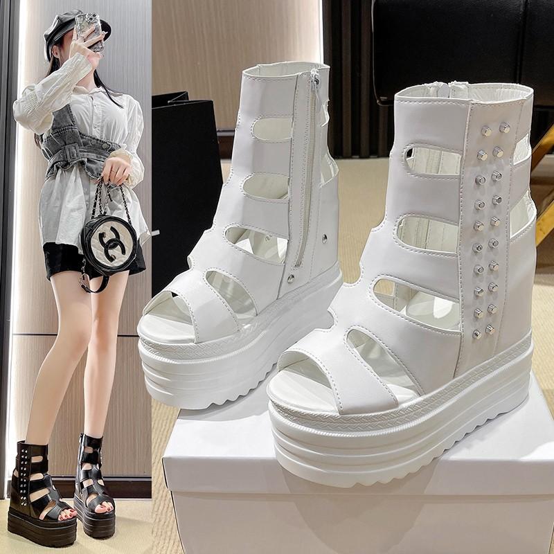 Fashion 12CM Thick Bottom Wedges Women's Sandals 2025 Sexy Summer Woman Shoes Fashion Rome Fish Mouth Increase Within Sandals Pumps