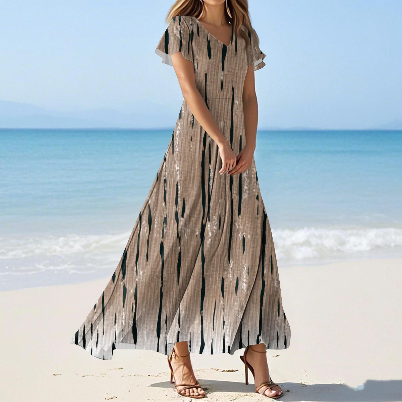 

Женские летние повседневные модные однотонные платья с V-образным вырезом и коротким рукавом M