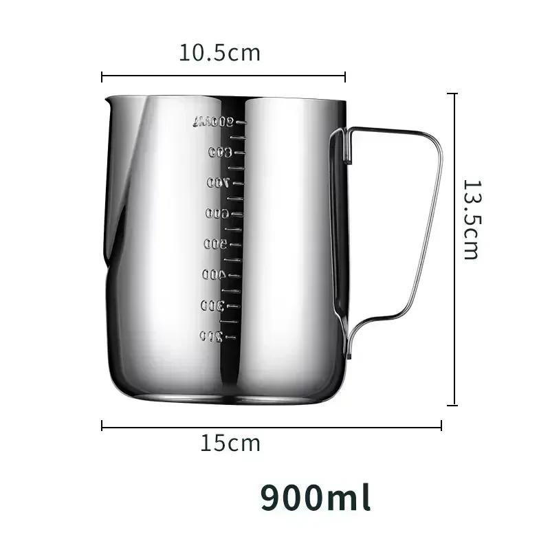 304 Edelstahl Milchaufschäumkännchen mit Skala Latte Art Tasse 350ML 550ML 900ML für Home Barista Kaffeezubereitung