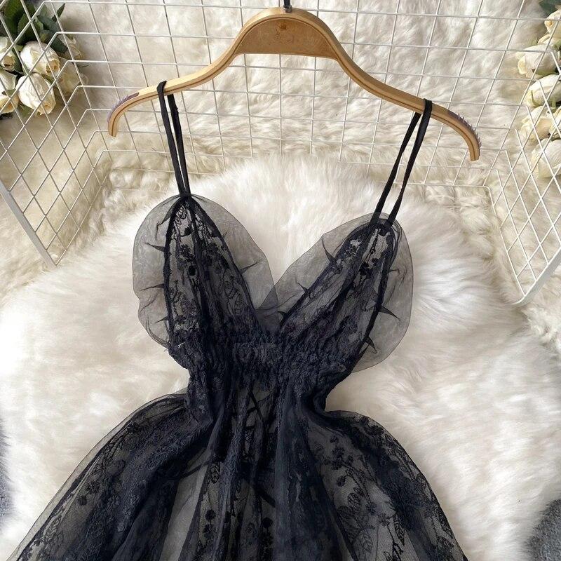 Ladies Sensual Camis Night Dress Fashion Mesh Embroidery Sexy Underwear Slim Pajamas 2023 Lingerie Sheer Nightwear