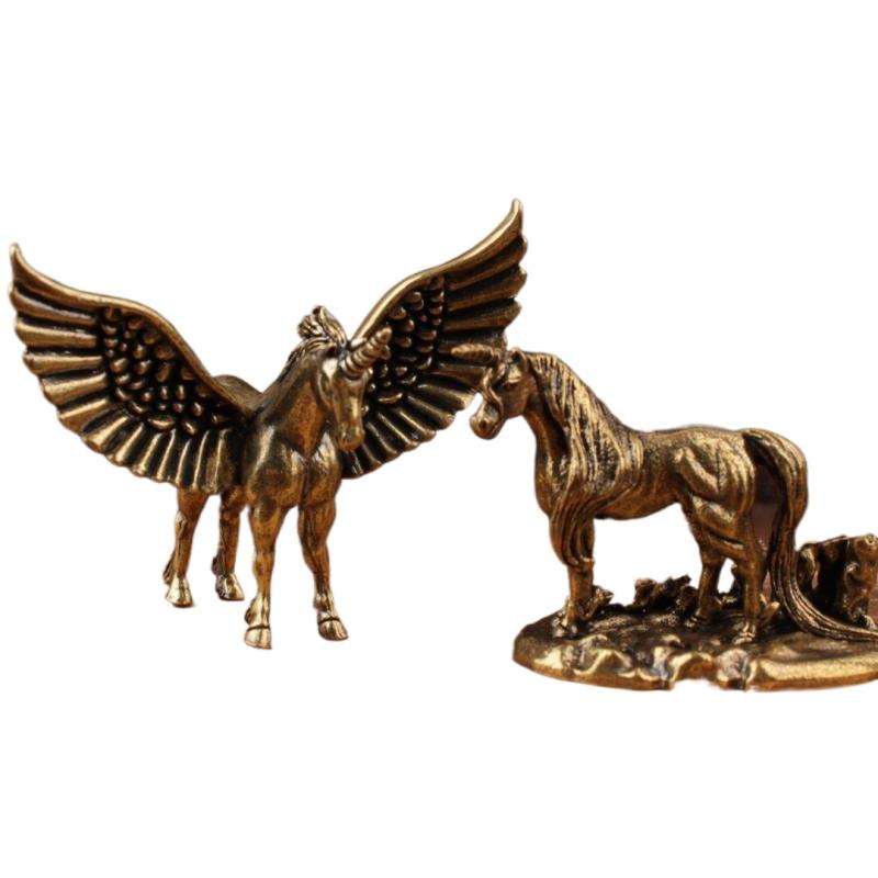 Latest Flying Horse Brass Miniature Figurines Desk Ornament Decorations Animal Statue Animal Sculpture Home Decor