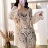 Lace Embroidered Lace Perfect for the and Slimming Swimwear Outerwear [88flix] Top, Long, Beach, Pool, Suntanning, See-Through,