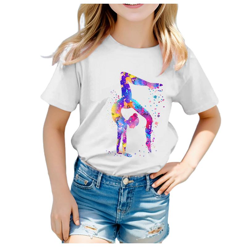 Stylisches Rundhals-T-Shirt mit Tanz-Print, Bunte kurzärmelige Sommer-Top für mittlere bis große Größen, Trendiger Cartoon-Baby-Sommerw
