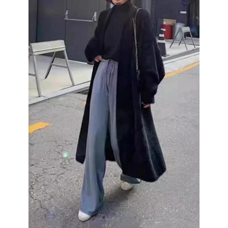 Elegant Vintage Knitted Coat Winter Soft Loose Jacket Korean Casual Autumn Winter Fur Cardigan Women Solid Color Long Sweaters