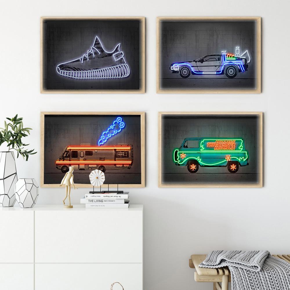 

Neon Poster Vehicle Car Art Print Back To The Future Street Canvas Painting Abstract Prints Wall Art Pictures Home Room Decor