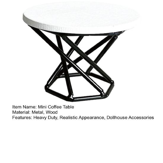 Miniatur Kaffeetisch Holz Tischplatte Metallgestell Teetisch Modell Winziger runder Tisch Spielzeug DIY 1/12 Puppenhaus Möbel Dekorationszubehör