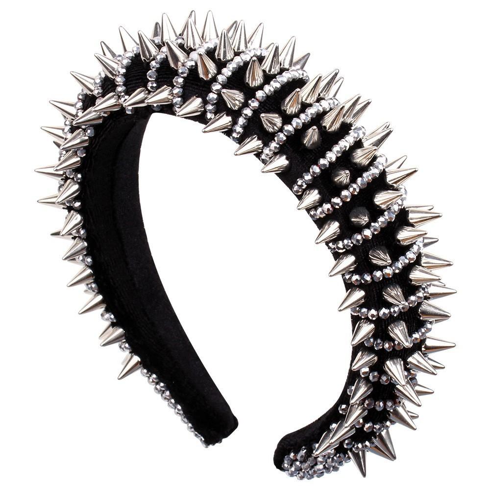 Fascia per Capelli Stile Punk con Borchie in Cristallo d'Acqua per Donna Estate 2023