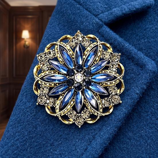 Vintage Flower Brooch Hollow Rhinestone Brooch, Floral Lapel Pin for Fashion Jewelry Women, Bling Badge Clothing Accessories Secure