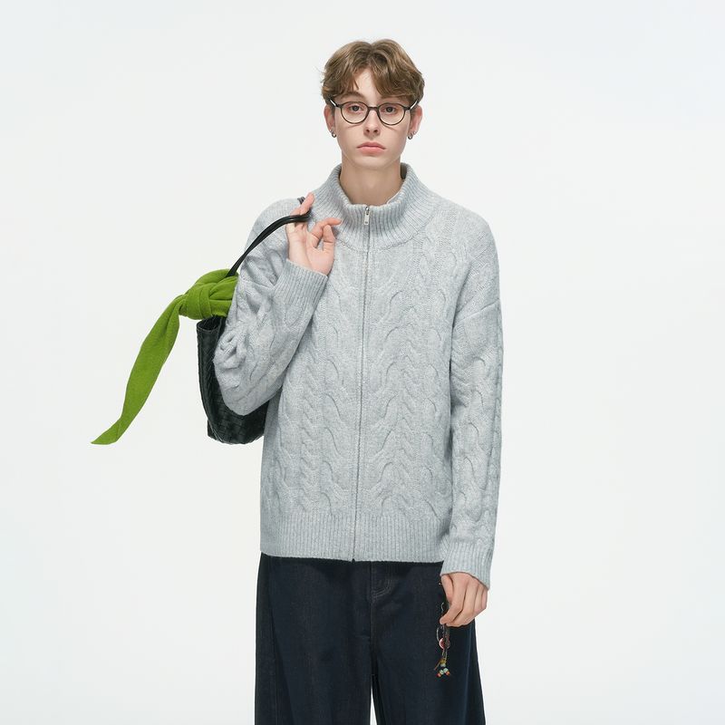 Dream Made Old Money Style New Rich Twist Cardigan Sweater for Men Winter Thickened Knitwear Embossed Sweater