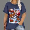 Women's Christmas T-shirt, cartoon Santa Claus print, short-sleeve, round-neck, casual party loose top