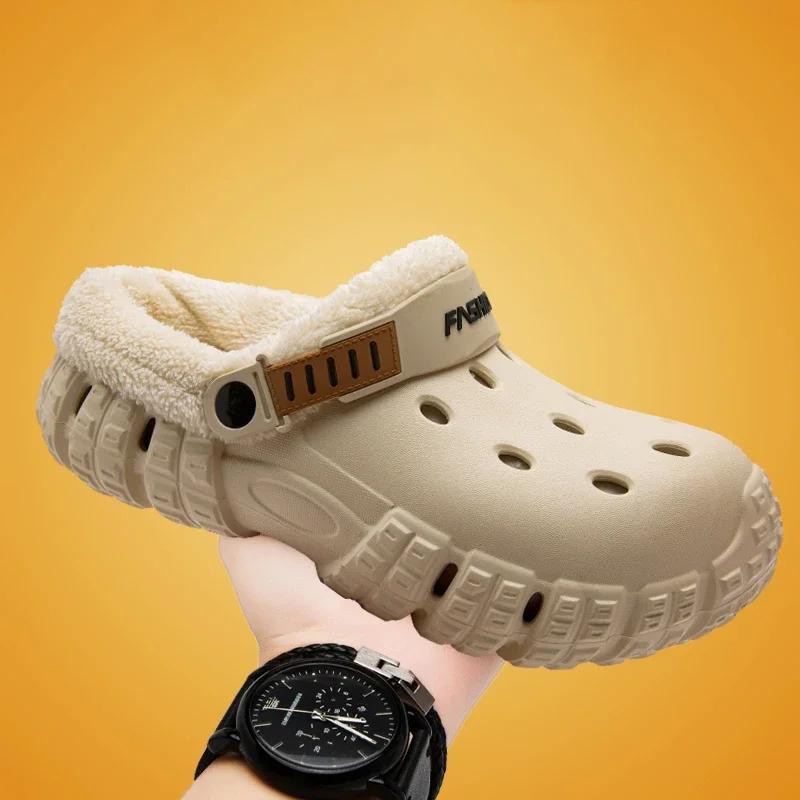 New Fashi Winter Slippers Warm Plush Couple Slippers Indoor Outdoor N-slip Men's Cott Shoes Thick Soled Men Garden Shoes