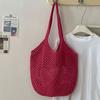 Solid Color Knitting Shoulder Bag Hollow Out Versatile Bohemian Crochet Tote Bag Vintage Elegant Casual Woven Handbag Vacati