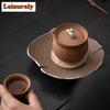 180ml Retro Coarse Pottery Old Rock Mud Hand Grab Po Japanese Gilded Silver Rabbit T Pot Tea Brewing Filter Kettle Kungfu Teaset